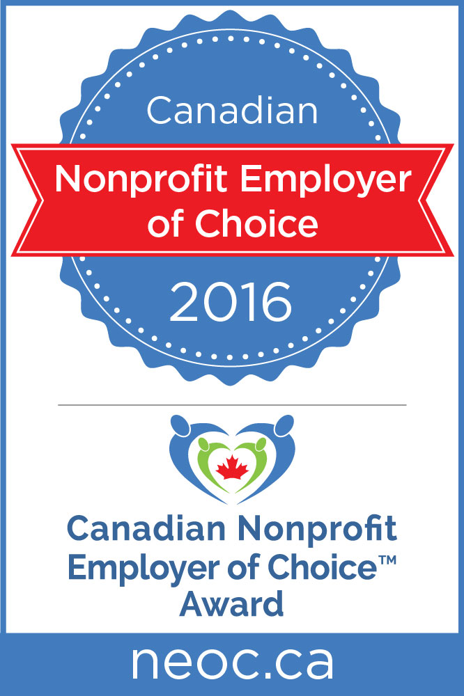 Canadian Nonprofit Employer of Choice Award Logo for the year 2016. Learn more at neoc.ca.