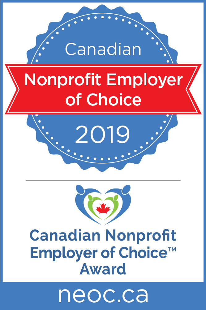 Canadian Nonprofit Employer of Choice Award Logo for the year 2019. Learn more at neoc.ca.